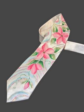 Hand-Painted Apple-Blossom Tie